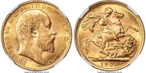 Великобритания Соверен 1909 на аукционе Heritage - 22 января 2025