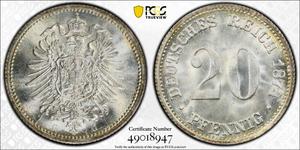 Германия 20 пфеннигов 1874 G на аукционе Stephen Album - 26 января 2025