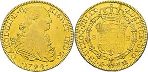 Mexico 8 Escudos 1794 Mo FM at auction Cayón - February 6, 2025