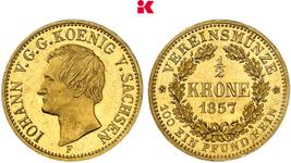 Saksonia-Albertyna 1/2 crowns 1857 F na aukcji Künker - 21 marca 2025