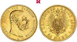 Alemania 20 marcos 1887 A "Sajonia-Altemburgo" en subasta Künker - 21 de marzo de 2025