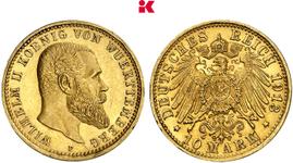 Германия 10 марок 1913 F "Вюртемберг" на аукционе Künker - 21 марта 2025