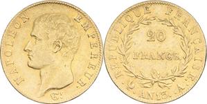 Франция 20 франков AN 13 (1804-1805) A at auction MDC Monaco - March 15, 2025