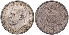 Alemania 2 marcos 1905 A "Mecklemburgo Vorpommern Strelitz" en subasta Künker - 7 de marzo de 2025