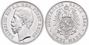 Германия 2 марки 1884 A "Рейсс-Гера" на аукционе Künker - 7 марта 2025