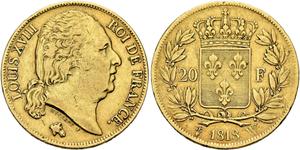France 20 Francs 1818 W at auction Leu - March 17, 2025