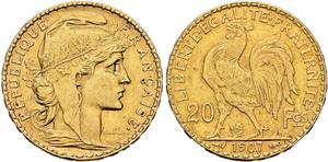 Francja 20 franków 1907 na aukcji Leu - 17 marca 2025
