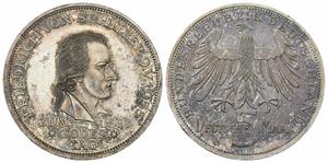 Германия 5 марок 1955 F "Фридрих фон Шиллер" na aukcji Münzen Gut-Lynt - 30 marca 2025