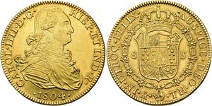 México 8 escudos 1804 Mo TH en subasta Jesús Vico - 27 de marzo de 2025