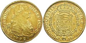 Colombia 8 Escudos 1792 P JF at auction Jesús Vico - March 27, 2025