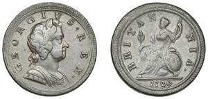 Großbritannien 1/2 Penny 1720 "Zweite Lorbeerbüste" auf der Auktion NOONANS - 8. April 2025