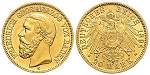 Германия 20 марок 1895 G "Баден" на аукционе Via - 7 апреля 2025