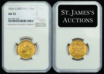 Великобритания Соверен 1826 на аукционе St James’s - 15 апреля 2025