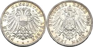 Deutschland 3 Mark 1914 A "Lübeck" auf der Auktion Busso Peus - 30. April 2025