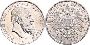 Германия 2 марки 1901 A "Рейсс-Грейц" на аукционе Busso Peus - 30 апреля 2025