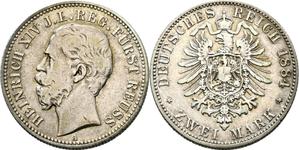 Германия 2 марки 1884 A "Рейсс-Гера" на аукционе Busso Peus - 30 апреля 2025