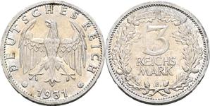 Alemania 3 Reichsmarks 1931 E en subasta Busso Peus - 30 de abril de 2025