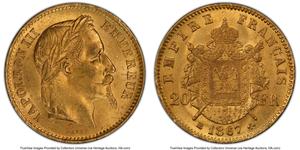 Francia 20 francos 1867 BB en subasta Heritage - 28 de abril de 2025