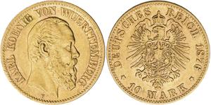 Alemania 10 marcos 1876 F "Würtenberg" en subasta HIRSCH - 8 de mayo de 2025