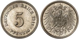 Niemcy 5 fenigów 1911 A na aukcji Grün - 14 maja 2025