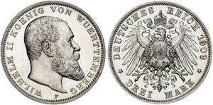 Германия 3 марки 1909 F "Вюртемберг" на аукционе Grün - 14 мая 2025