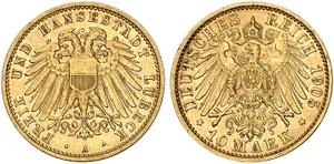 Deutschland 10 Mark 1905 A "Lübeck" auf der Auktion Grün - 14. Mai 2025