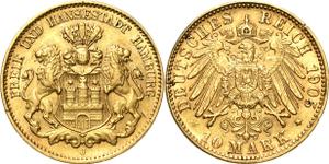 Германия 10 марок 1905 J "Гамбург" на аукционе Höhn - 22 мая 2025