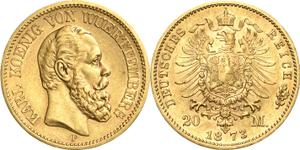 Alemania 20 marcos 1873 F "Würtenberg" en subasta Höhn - 22 de mayo de 2025