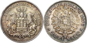 Alemania 2 marcos 1876 J "Hamburg" en subasta Höhn - 22 de mayo de 2025