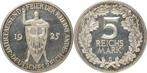 Niemcy 5 reichsmark 1925 E "Nadrenia" na aukcji Höhn - 22 maja 2025