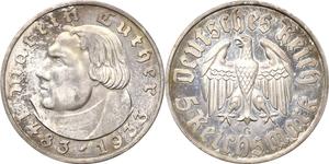 Germany 5 Reichsmark 1933 G "Martin Luther" at auction Höhn - May 22, 2025