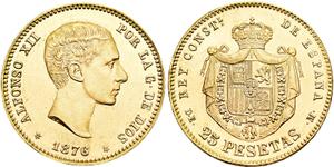Spain 25 Pesetas 1876 DEM at auction SINCONA - May 28, 2025