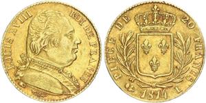 Франция 20 франков 1814 L на аукционе WAG - 11 мая 2025