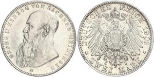 Alemania 2 marcos 1902 D "Sajonia-Meiningen" en subasta WAG - 11 de mayo de 2025