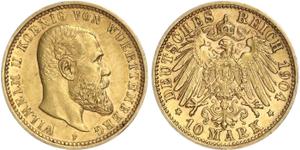 Германия 10 марок 1904 F "Вюртемберг" на аукционе WAG - 11 мая 2025