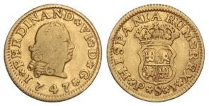 España Medio escudo 1747 S PJ en subasta Soler y Llach - 16 de mayo de 2025