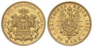Alemania 20 marcos 1889 J "Hamburg" en subasta Soler y Llach - 16 de mayo de 2025