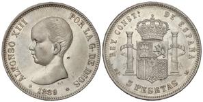 Hiszpania 5 peset 1889 MPM na aukcji Soler y Llach - 16 maja 2025