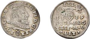 Polonia Trojak (3 groszy) 1589 "Lituania" en subasta Rapp - 21 de mayo de 2025