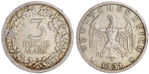 Alemania 3 Reichsmarks 1931 E en subasta Teutoburger - 6 de junio de 2025
