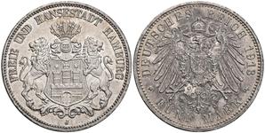 Alemania 5 marcos 1913 J "Hamburg" en subasta Künker - 24 de mayo de 2025