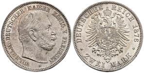 Alemania 2 marcos 1876 A "Prusia" en subasta Künker - 24 de mayo de 2025