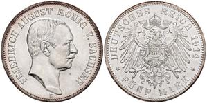 Германия 5 марок 1914 E "Саксония" на аукционе Künker - 24 мая 2025