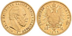 Германия 20 марок 1872 B "Пруссия" на аукционе Künker - 24 мая 2025