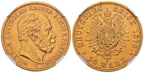 Alemania 20 marcos 1878 C "Prusia" en subasta Künker - 24 de mayo de 2025