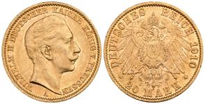 Alemania 20 marcos 1910 A "Prusia" en subasta Künker - 24 de mayo de 2025
