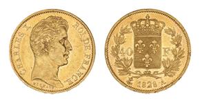 Франция 40 франков 1828 A на аукционе Beaussant Lefèvre - 11 июня 2025