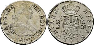 Spain 2 Reales 1803 S CN at auction Cayón - July 2, 2025