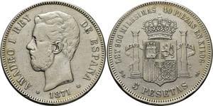 Spain 5 Pesetas 1871 DEM at auction Cayón - July 2, 2025