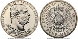 Alemania 5 marcos 1903 A "Sajonia-Altemburgo" en subasta Heritage - 22 de junio de 2025